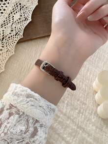 1 pièce Montre-bracelet à quartz ovale avec chiffres romains, style décontracté et élégant pour femmes, convient pour le port quotidien - Tabac - Voir 5