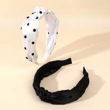 2pcs Black White Polka Dot Knotted Headband For Girls Classic Dot Pattern Hairband Soft Casual Daily Hair Hoop Teens Hair Accessories - Multicolor - View 7