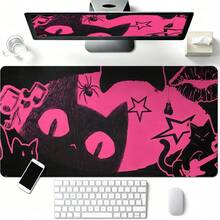 Cat Pink & Black Mouse Pad | Cute Kawaii Desk Mat | Aesthetic Anime Cat Pad | Comfortable Workspace Decor | Gaming & Study Mouse Pad - Mouse Pad - View 8