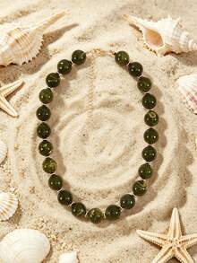1pc European & American Bohemian Geometric Acrylic Round Bead Cloud Effect Beaded Necklace For Women, Summer Beach Vacation - Beaded Necklace - View 18