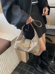 時尚優雅金屬裝飾女款單肩包，極簡百搭，可調節肩帶單肩/斜挎包 - 駝色 - 查看 5