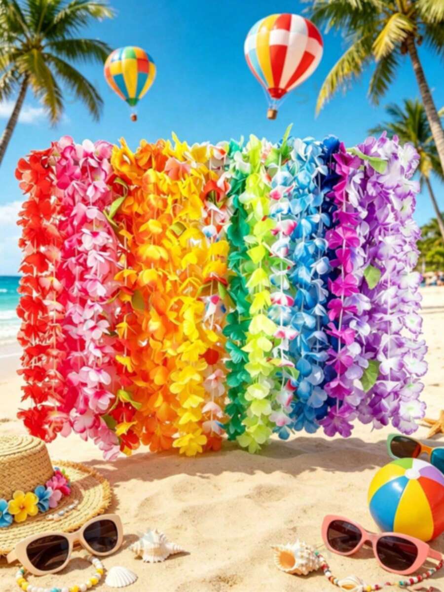 1/2/5/10/15/20/25/30/35/40/45/50/55pcs Hawaiian Flower Garland Necklace Tropical Hawaiian Theme Party Favors Headpiece Holiday Wedding Beach Birthday Decorations Party Supplies Flower Garland Headpiece Holiday Wedding Beach Birthday Decorations (Random Color) - Multicolor - View 1
