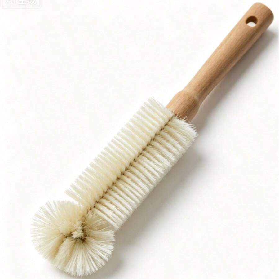 Natural Bristle Bottle Brush,Long Wooden Handle - B - View 1