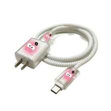 4件組適用於 18W/20W原裝充電器保護套 TPU軟殼防摔，卡通可愛大眼憤怒表情蘋果快充頭數據線保護套防斷，USB-C轉Lightning接頭保護套，線材收納繩，手機配件裝飾，送女友理想禮物 - 粉色生氣表情包 - 查看 5