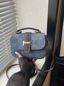 Mini Versatile Colorblock Flap Square Handbag, Classic Metal Clasp Design Personalized Women's Crossbody Bag - Multicolor - View 4