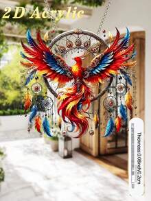 2D Flat, 1pc Bohemian Phoenix Feather Dream Catcher - Outdoor Decor, Garden Decor, (15cm/5.9inch) Sun Catcher, Home Decor, Room Decor, Yard Decor, Patio Decor, Back To School, Wedding Decor, Valentine's Day, With Colorful Feathers And Beads, Perfect For Garden, Perfect Housewarming Gift For Nature Lovers, Home Decor | Elegant Dream Catcher | Acrylic Structure - Phoenix Pendant - View 2