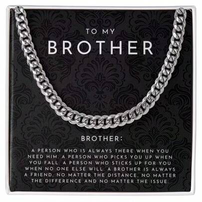 To My Brother Necklace Cuban Link Chain Necklace With Message Card And Gift Box Meaningful Brother Keepsake, Emotional Family Jewelry