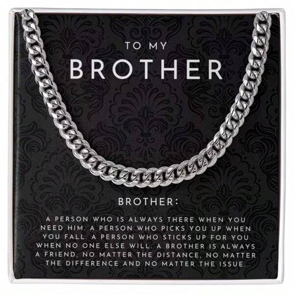 To My Brother Necklace Cuban Link Chain Necklace With Message Card And Gift Box Meaningful Brother Keepsake, Emotional Family Jewelry