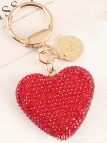 1pc Full Rhinestone Heart-Shaped Keychain, Women's Handbag Pendant, Solid Color Crystal Key Ring, Couple Heart-Shaped Keychain - View 13