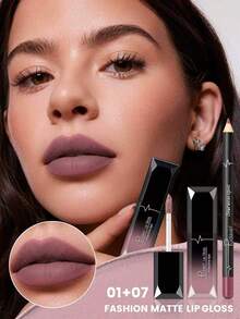 Pudaier Matte Lip Gloss & Lip Liner Set - Soft Matte Velvet Finish, Long-Lasting Waterproof, Nude & Bold Shades, Suitable For All Occasions Lip Makeup Set, Compatible With Various Makeup Styles - 07+01 - View 2