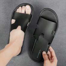 Men's Summer Sandals, Fashionable Versatile Men's Slippers, Men's Flat Sandals, Colorblock Design, Minimalist Flat Slippers, Vacation Beach Roman Sandals - Black - View 10
