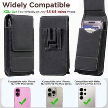 手機保護套：附卡槽收納袋與腰帶夾男款手機套，適用 17 Pro Max、Galaxy S25、S24、S23、S22、S21、S20 Ultra、A16、A15、A14、A13，黑色 - 黑色 - 查看 8