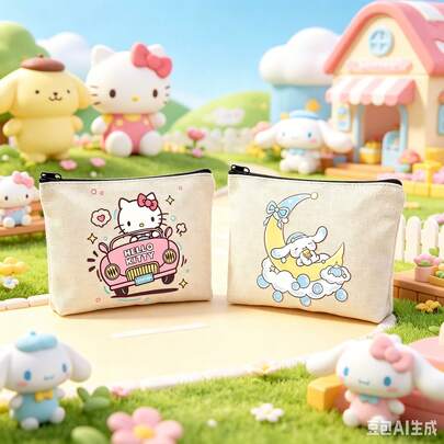 1 túi đựng đồ trang điểm họa tiết Sanrio mới, túi đựng đồ vệ sinh cá nhân du lịch, ví đựng bút, túi đựng văn phòng phẩm cho học sinh, túi đựng đồ sắp xếp cho giáo viên, túi đựng in họa tiết làm quà tặng cho bạn bè, nội trợ và bé gái, đựng mỹ phẩm yêu thích