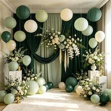12Pcs Green Sage Paper Lantern Set, Suitable For Bohemian Style Decoration, Jungle Party, Wedding, Birthday, Garden Decoration, Picnic, Camping And Other Diverse Scenes Hanging Paper Lantern Atmosphere Decoration - Round - View 11