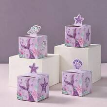 6pcs Paper Party Candy Boxes, Unicorn Mermaid Butterfly Theme Snack Gift Boxes, Suitable For Kids Birthday, Baby Shower, Gender Reveal, Wedding - View 6