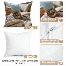 4pcs Brown Cat Pattern Pillow Covers Without Inserts, Single-Sided Printed Pillow Covers, Suitable For Living Room Bedroom Home Decor, All-Season Pillow Covers - Multicolor - View 4