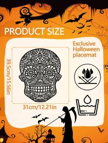 1-4 Stücke orangefarbene Totenkopf-Tischsets, dunkler gotischer Stil, weiches PVC, Cut Out geschnitztes Totenkopf-Design, waschbar, rutschfest, geeignet für Halloween / Tag der Toten Tischdekoration - Verschiedenfarbig - Übersicht 3