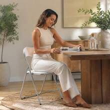 Silla plegable acolchada blanca con estructura metálica resistente, asiento ergonómico, fácil de almacenar, silla portátil para eventos, reuniones domésticas, terrazas y espacios de estudio - A - Ver 6