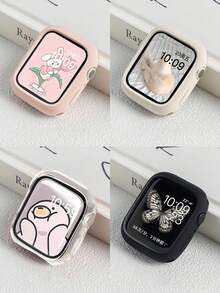 4件裝 軟性保護殼，相容 40mm 41mm 45mm 42mm 46mm 44mm，柔軟觸感鏤空矽膠 TPU 保護殼，馬卡龍糖果色，防震防摔防刮防塵超薄矽膠緩衝保護套，適用於 SE/11/10/9/8/7/6/5/4/3/2/1 系列，中性款，透明/黑色/星光色/粉色 - 黑+米白+透明+粉 - 查看 19