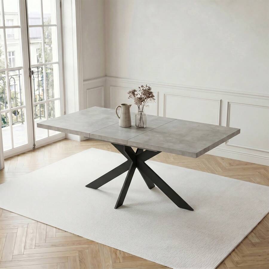 jiexi Modern Extendable Dining Table And Chairs Set, 130-170cm Rectangular Kitchen Table With Cross Metal Legs, Grey MDF Dining Room Table, Load 150kg For Living Room, Office - Grey - View 1