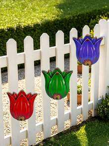 3 Pcs Vintage Distressed Metal Tulip Flower Wall Decor, Colorful Floral Wall Ornaments, Weatherproof Outdoor Wall Artwork, Farmhouse-Style Hanging Decorations For Courtyards, Patios And Garden Fences, Wall Hangings For Indoor Living Rooms & Entryways - Vintage Tulip Wall Decor - View 5
