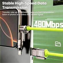 240W High Power 4-In-1 Multi-Function Fast Charging Cable With USB-A, USB-C And Lightning Interfaces, Fully Compatible With IPhone 16/15/14/13 Series, Suitable For Samsung Galaxy S25/S24/S23 And More Devices, Dual-Port Design Supports Three Charging Modes To Meet Daily Multi-Device Charging Needs - Multicolor - View 4