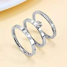 3er Set Edelstahl Silber Sternenhimmel Strass Ring, Exquisite Paar Diamantringe - Silber - Übersicht 9