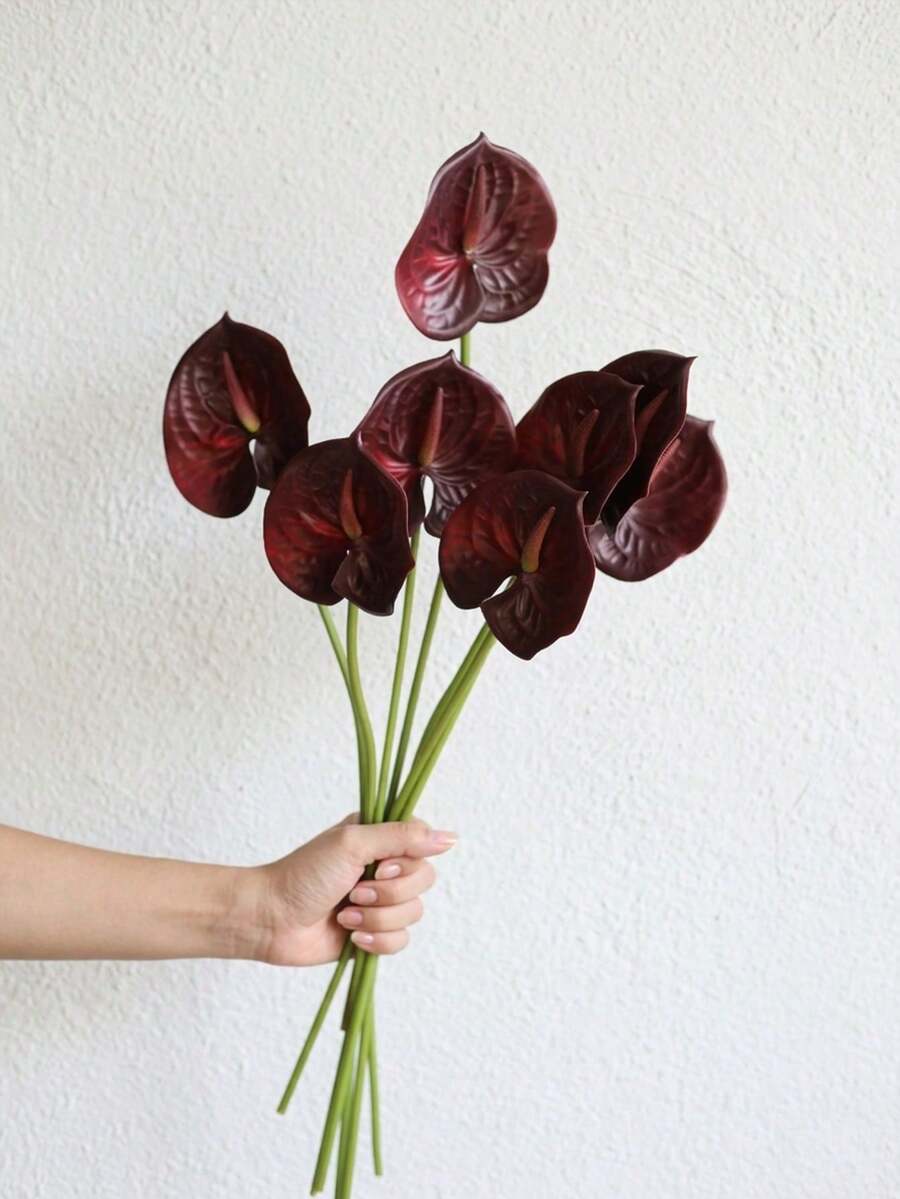 23.6 Inch Realistic Artificial Red Anthurium, Touch-Feel Bordeaux Red Flower, Faux Flower For DIY Wedding Bouquet, Centerpiece, Floral Arrangement, Bridal Shower Party, Home Decor - Multicolor - View 1
