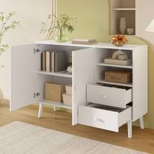 Minimalist-Style Locker/ Storage Cabinet With 2 Drawers And 2 Open Compartments/ Wooden Handles And Feet / Versatile Storage Options / Suitable For Living Room, Dining Room And Hallway - 白色 - 查看 5