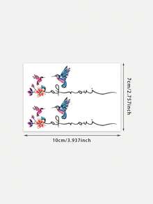 1 Pc Mini Watercolor Hummingbird Cursive Script Forearm Temporary Tattoo Stickers, Tender Sweet Tiny Floral Color Bird Fake Tattoo, Waterproof Personal Wrist Body Decor, Girls Collarbone Ankle Matching Ins Viral Temporary Tattoos - Multicolor - View 5