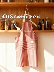 Customized Embroidered Name Apron, Kitchen Apron - Breathable And Skin-Friendly, Personalized Design, Thoughtful And Practical Souvenir, Striped Color Options. Suitable For Cooking, Baking, Handicrafts - Ideal For Home Use, Craft Studio - Multicolor - View 2