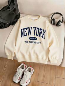 3pcs/Set Kids & Teens Vintage American City Letter Print Sweatshirt, Loose Fit Casual Everyday Top - Multicolor - View 5