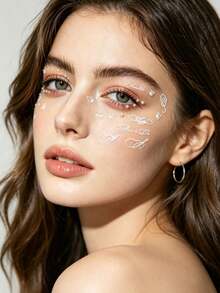 1pc White Cursive English Butterfly Soft Glow Pearl Double-Sided Face Sticker, Vintage Cursive Healing English Paired With Delicate Hollow Butterfly, Accompanied By One Sheet Of Multi-Size Soft Glow White Pearls, Korean Sexy Cool Atmosphere. Low-Irritation Skin-Friendly Adhesive Backing, No Cutting Required, Ultra-Thin Transparent White Base Invisible Fit, Waterproof And Sweat-Resistant, No Curling Edges, No Residue After Removal, For Skin. - Multicolor - View 2