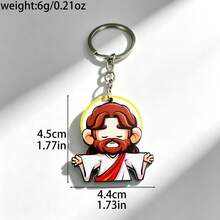 5 Random Cartoon Style Gentle Elder Image Wooden Keychain, Suitable For Peace Symbol Handbag Decoration Or As Spiritual Keepsake Gift For Faith Enthusiasts - Multicolor - View 2