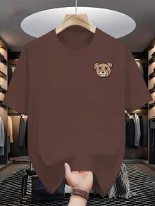 Unisex Fashion Casual Round Neck T Shirt,With Bear Pattern,95% Polyester Fiber 5% Elastic Fiber Knitted Fabric,Adult Regular Fit For Summer T Shirt - White - View 6