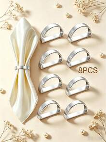 4-24 Stücke matte goldene D-förmige Serviettenringe, halbkreisförmige Metall-Serviettenhalter-Schnallen, Tischdekoration, Hochzeit, Bankett, Party - Silber - Übersicht 16