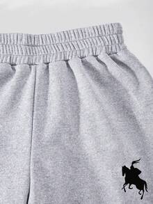 Teen Girl Knight Graphic Print Hoodie And Sweatpants Casual Set - Grey - View 4