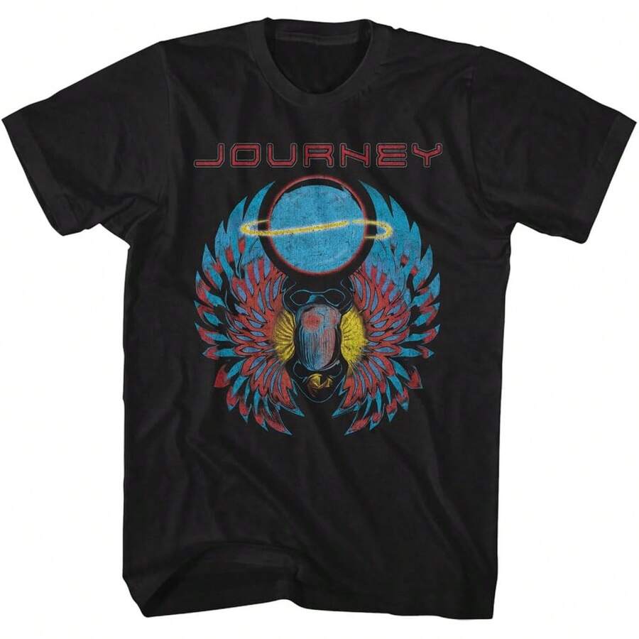 Unisex Adult T-Shirt Journey Logo Scarab And Sphere Adult Short Sleeve T-Shirt Retro Style 80s Music Pattern T-Shirt - Black - View 1