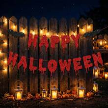 1 Set,Happy Halloween Blood Drip DIY String Banner, Red Glitter Dripping Letters Banner With Black Glitter Bat Ornaments, Halloween Spooky Bunting Garland Decorations For Wall, Mantel, Dessert Table, Indoor Outdoor Halloween Party Supplies - View 6