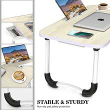 Foldable Bed Tray Table With Cup Holder & Tablet Slot, Portable Lap Desk With Storage Drawer, Large Laptop Bed Desk For Working, Studying, Reading, Eating On Bed, Sofa & Couch - Mint Blue - View 7