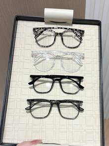 4 Pairs Women's Geometric Full Frame Plastic Windproof Daily Non-Prescription Glasses Glasses, Classic Thick Frame Basic Style, Autumn/Winter Casual Eyewear, Suitable For Office, Cosplay And Other Occasions - Clear - View 3