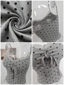 Polka Dot Design Cropped Camisole Tank Top, Summer Innerwear, Slim Fit, Flattering, Versatile Backless Top Casual - Grey - View 8