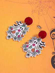 1 Pair Halloween Creative Spider, Flower, Ghost Pendant Earrings For Women, Suitable For Holiday Wear - Multicolor - View 1