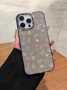 1件裝海洋海星貝殼閃亮亮透明黑色亮片TPU軟殼手機殼，Ins風清新夏季女孩款，全印海星珊瑚貝殼水下圖案，親膚防滑全機身保護，適合日常出門與各種穿搭，送給海洋愛好者、好友、女友的貼心禮物，適用 17 Pro Max - 彩色 - 查看 5