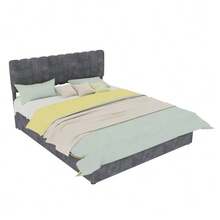 Modern Minimalist Upholstered Bed With Soft And Comfortable Headboard, 160x200 Cm, Grey - Grey - View 5