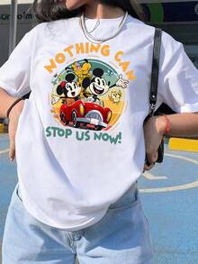 Disney Mickey & Minnie's Runaway Railway Print Cotton Short Sleeve T-Shirt, Disneyland, Summer Outfits For Women, Vacation Outfits Women, Daily Wear - 白色 - 查看 1