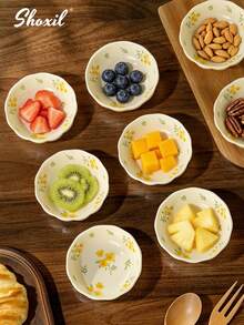 1/2/4/6/8pcs Cute Floral Ceramic Condiment Bowls, 3.9 Inch Flower Shaped Dipping Sauce Dishes, Small Yellow Floral Bowls Suitable For Sauces, Snacks, Desserts, Home Kitchen, Parties And Daily Tableware - Dipping Dishes - View 5