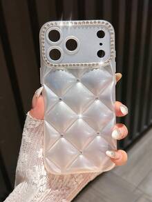 Pearl White Rhinestone Decorated Full Coverage Shockproof Apple Case, Suitable For IPhone 17 Pro Max/17 Pro/17/16 Pro Max/16/16 Pro/16 Plus/15/15 Pro Max/15 Pro/15 Plus/13/14/14 Pro Max/14 Pro/13 Pro Max, Luxurious - Premium Pearl White - View 4