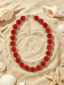 1pc European & American Bohemian Geometric Acrylic Round Bead Cloud Effect Beaded Necklace For Women, Summer Beach Vacation - Beaded Necklace - View 20