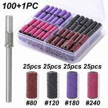 100+1pcs 4 Sizes Nail Drill Bits Set With Small Clamps, 3mm Mini Sanding Wheels, Electric Nail Grinder Manicure Tools Accessories - Multicolor - View 2